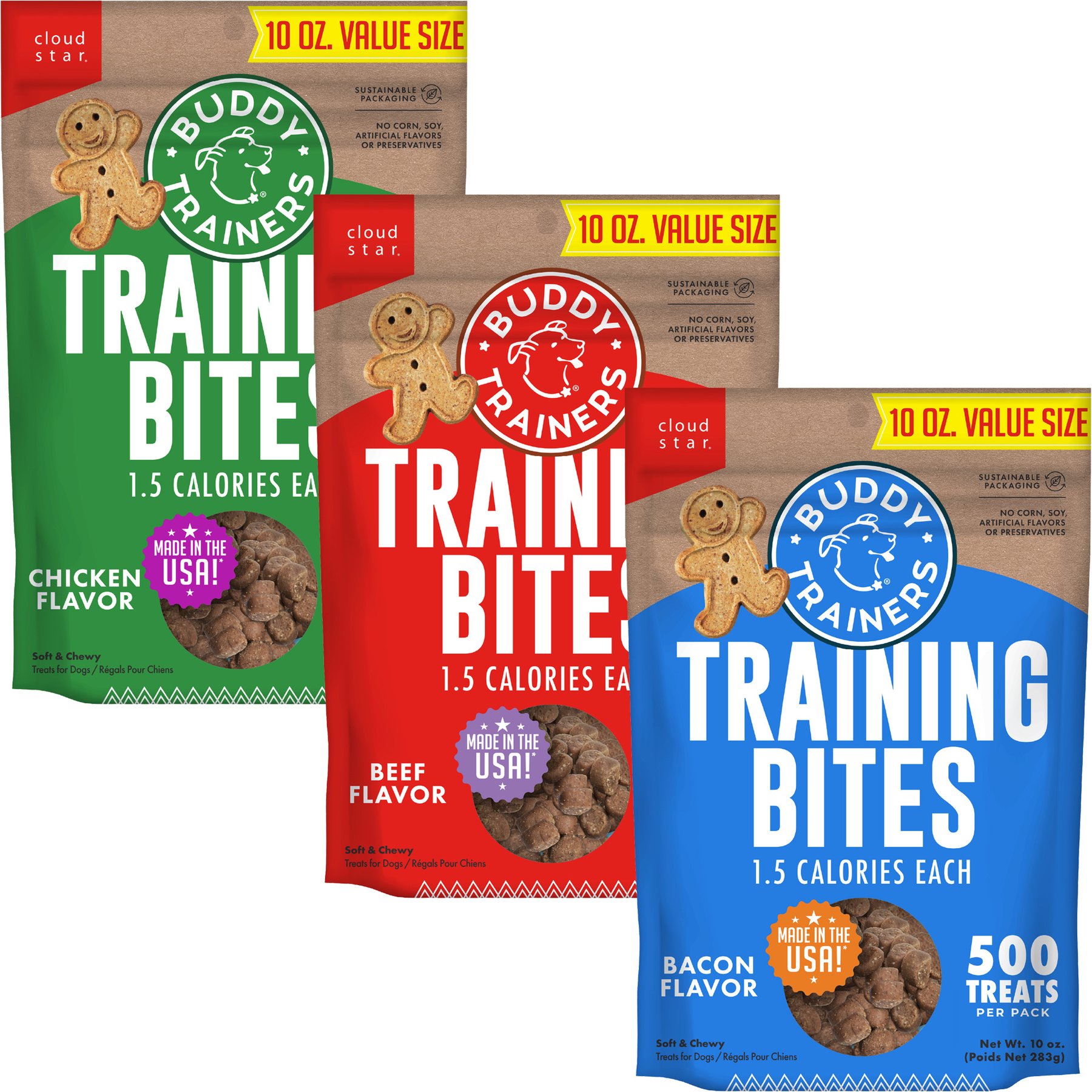 Buddy Biscuits Trainers Training Bites Variety Pack - Bacon, Beef, & Chicken Dog Treats, 30-oz bundle