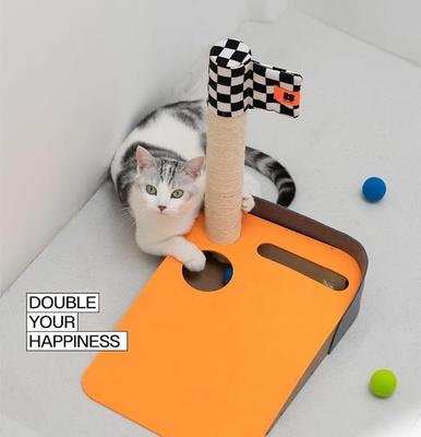 Show full view: EYS Golf-Themed Scratching Post & Interactive Ball Track Cat Toy with Catnip, Orange slide 4 of 5