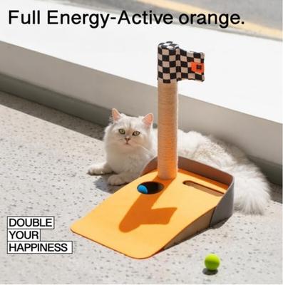 Show full view: EYS Golf-Themed Scratching Post & Interactive Ball Track Cat Toy with Catnip, Orange slide 2 of 5