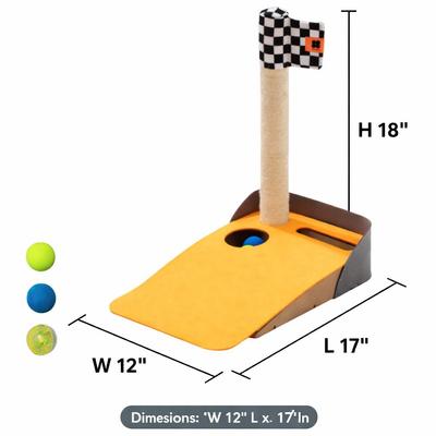 Show full view: EYS Golf-Themed Scratching Post & Interactive Ball Track Cat Toy with Catnip, Orange slide 3 of 5