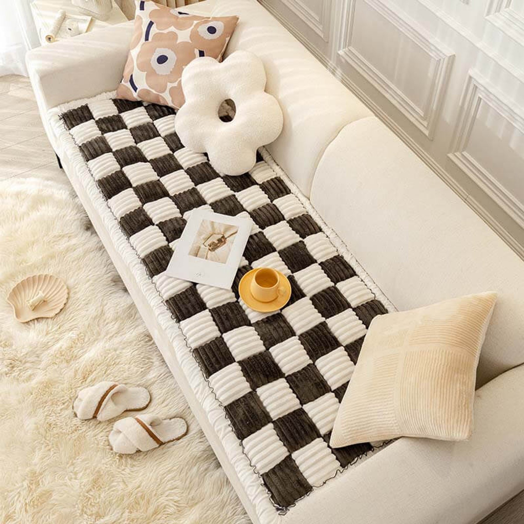FunnyFuzzy Garden Chic Cotton Furniture Cover, Black, 23.6 x 63-in