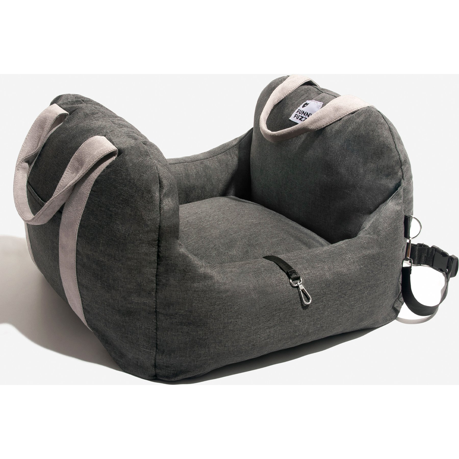 FunnyFuzzy First Class Car Seat Travel Dog Bed, Charcoal Gray, Single