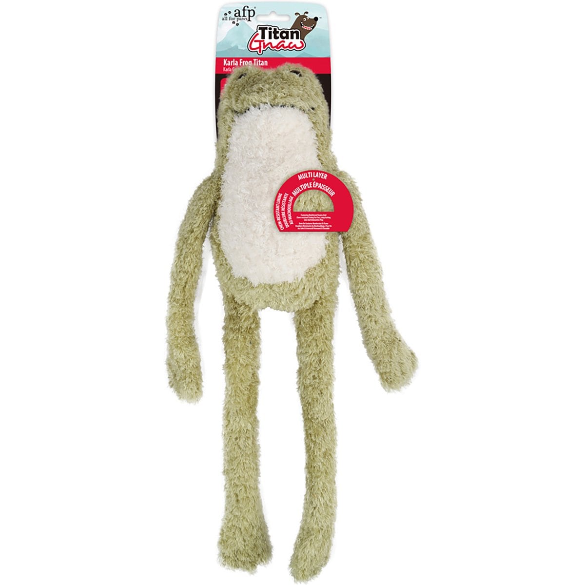 allforpaws Titan Gnaw Karla Frog Tough Squeaky Dog Plush Toy, Green