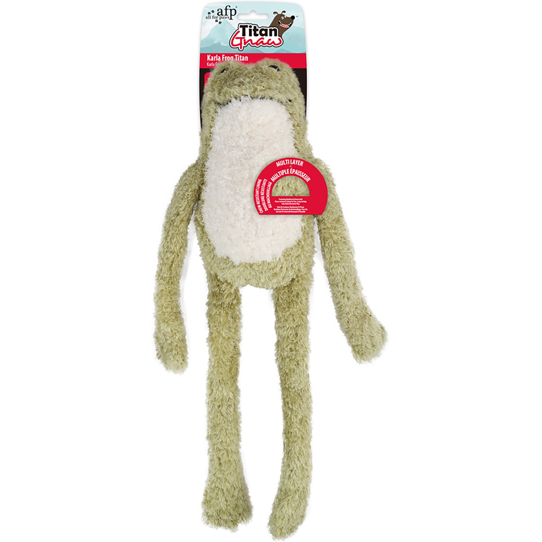 allforpaws Titan Gnaw Karla Frog Tough Squeaky Dog Plush Toy, Green