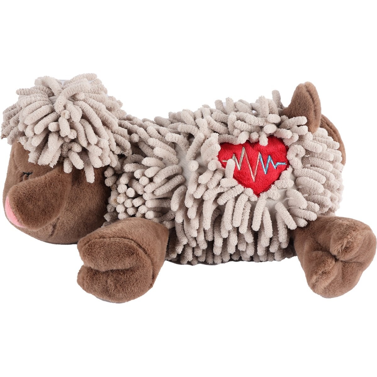 allforpaws Little Buddy Floppy Sheep with Heartbeat & Heating Pad Dog Plush Toy, Brown