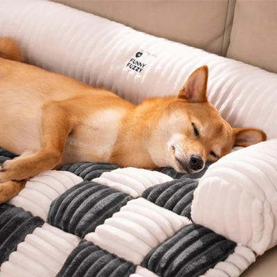 Show full view: FunnyFuzzy Cozy Cream Plaid Dog & Cat Sofa Bed, Gray, Large slide 2 of 9