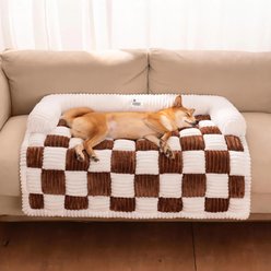FunnyFuzzy Cozy Cream Plaid Dog & Cat Sofa Bed, Brown, Large slide 2 of 9