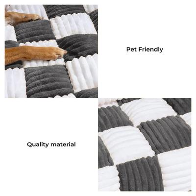 Show full view: FunnyFuzzy Cozy Cream Plaid Dog & Cat Sofa Bed, Gray, Large slide 6 of 9