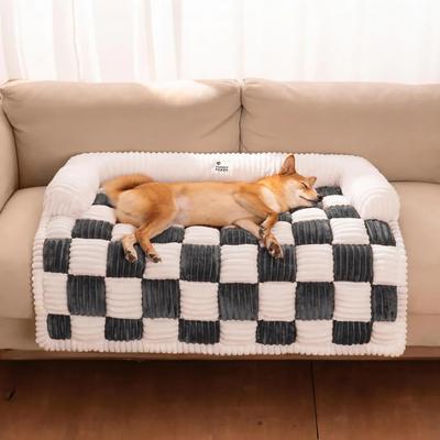 Show full view: FunnyFuzzy Cozy Cream Plaid Dog & Cat Sofa Bed, Gray, Large slide 3 of 9