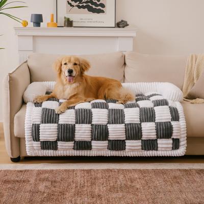 Show full view: FunnyFuzzy Cozy Cream Plaid Dog & Cat Sofa Bed, Gray, Large slide 4 of 9