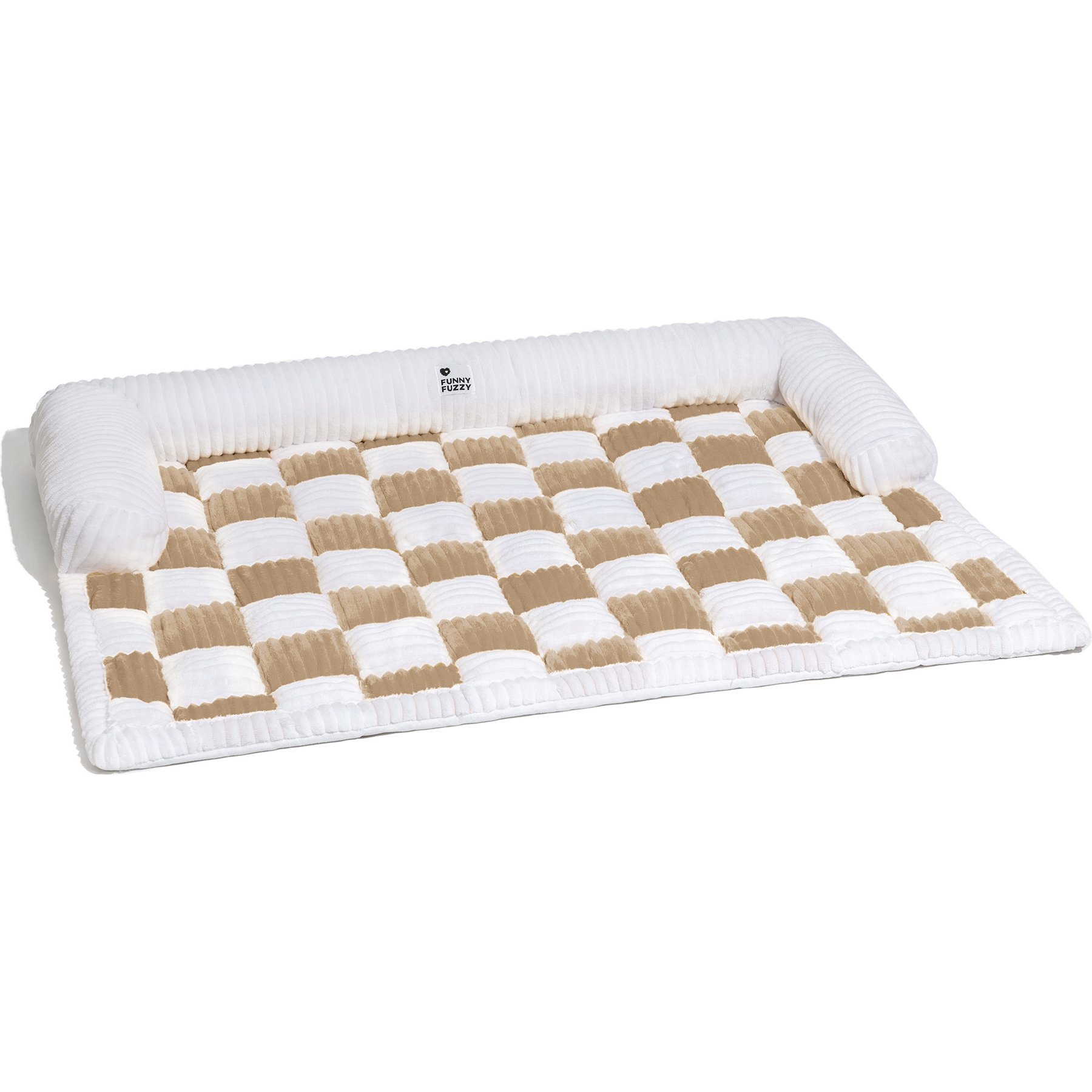 FunnyFuzzy Cozy Cream Plaid Dog & Cat Sofa Bed, Coffee, Large