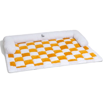 FunnyFuzzy FunnyFuzzy Cozy Cream Plaid Dog & Cat Sofa Bed, Yellow, Medium