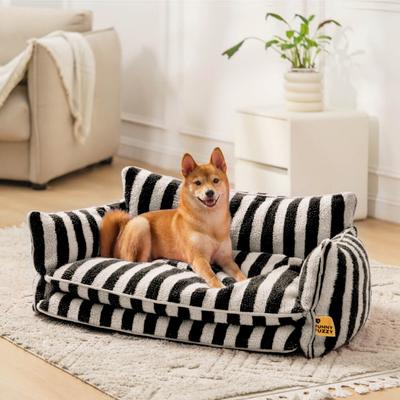 Show full view: FunnyFuzzy Striped Faux Lambswool Orthopedi Dog Sofa Bed, Black, Large slide 5 of 10