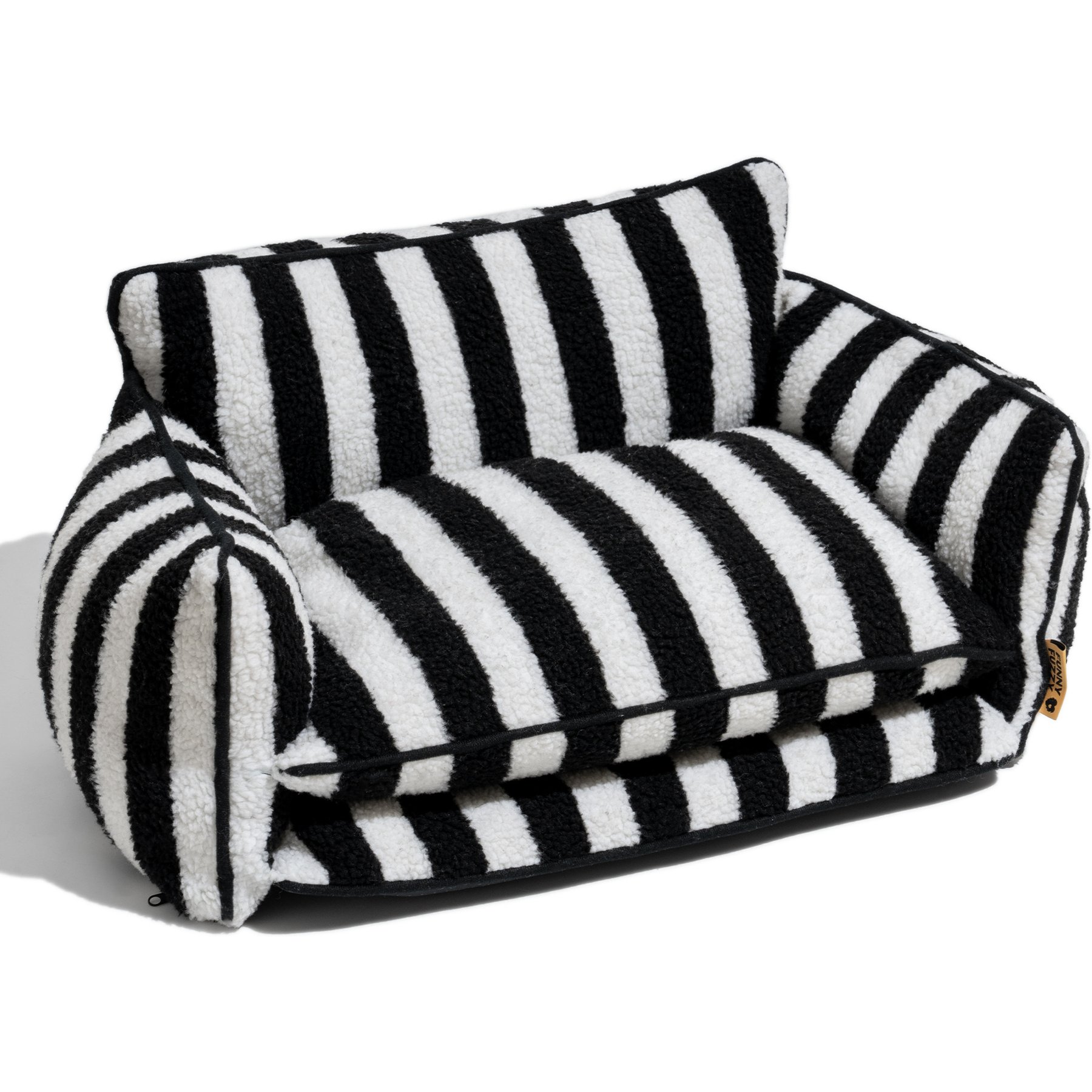 FunnyFuzzy Striped Faux Lambswool Orthopedi Dog Sofa Bed, Black, Medium