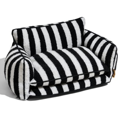 FunnyFuzzy FunnyFuzzy Striped Faux Lambswool Orthopedi Dog Sofa Bed, Black, X-Large