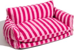 FunnyFuzzy Striped Faux Lambswool Orthopedi Dog Sofa Bed, Rose, Large
