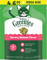 Greenies Feline Savory Salmon Flavor Adult Natural Dental Cat Treats, 4.6-oz bag