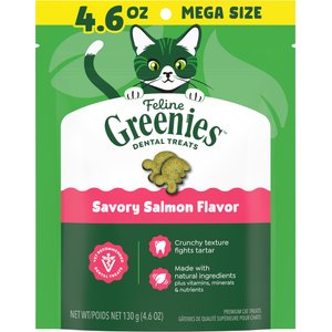Greenies Feline Savory Salmon Flavor Adult Natural Dental Cat Treats, 4.6-oz bag