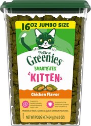 Greenies Smartbites Kitten Chicken Flavor Cat Crunchy Treat, 16-oz tub