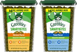 GreeniesFeline Smartbites Healthy Indoor Chicken Flavor + Feline Healthy Indoor Tuna Flavor Cat Treats