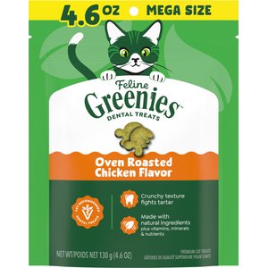 Greenies Feline Oven Roasted Chicken Flavor Adult Natural Dental Cat Treats, 4.6-oz bag