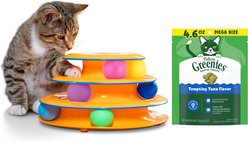 Greenies Feline Tempting Tuna Flavor Adult Dental Cat Treats, 4.6-oz bag + Petstages Tower of Tracks Cat Toy