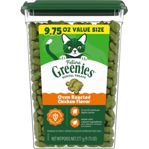 Greenies Feline Oven Roasted Chicken Flavor Adult Natural Dental Cat Treats, 9.75-oz tub