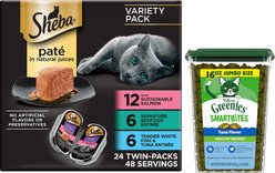 Sheba Perfect Portions Seafood Pate Grain-Free Food Trays + Greenies Feline Greenies Smartbites Healthy Indoor Tuna Flavored Cat Treats
