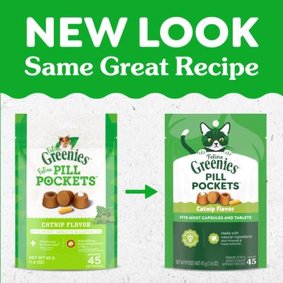 Show full view: Greenies Pill Pockets Feline Catnip Flavor Natural Soft Adult Cat Treats, 1.6-oz pouch, 45 count slide 3 of 11