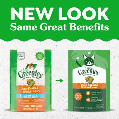 Show full view: Greenies Feline Oven Roasted Chicken Flavor Adult Natural Dental Cat Treats, 2.1-oz bag slide 3 of 13