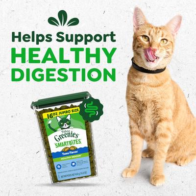 Show full view: Greenies Feline SmartBites Healthy Indoor Natural Tuna Flavor Soft & Crunchy Adult Cat Treats, 16-oz tub slide 8 of 9