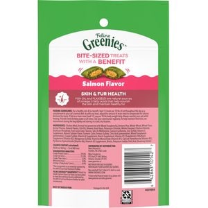 Greenies Feline SmartBites Healthy Skin & Fur Natural Salmon Flavor Soft & Crunchy Adult Cat Treats, 2.1-oz bag