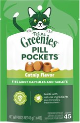 Greenies Pill Pockets Feline Catnip Flavor Natural Soft Adult Cat Treats, 1.6-oz pouch, 45 count