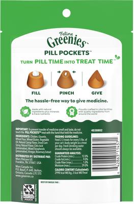Show full view: Greenies Pill Pockets Feline Catnip Flavor Natural Soft Adult Cat Treats, 1.6-oz pouch, 45 count slide 4 of 11