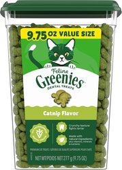 Greenies Feline Catnip Flavor Adult Natural Dental Cat Treats, 9.75-oz tub