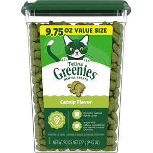 Greenies Feline Catnip Flavor Adult Natural Dental Cat Treats, 9.75-oz tub