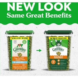 Greenies Feline Oven Roasted Chicken Flavor Adult Natural Dental Cat Treats, 9.75-oz tub