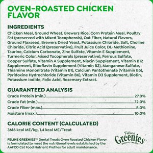 Greenies Feline Oven Roasted Chicken Flavor Adult Natural Dental Cat Treats, 4.6-oz bag