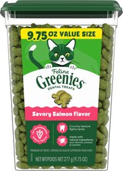 Greenies Feline Savory Salmon Flavor Adult Natural Dental Cat Treats, 9.75-oz tub