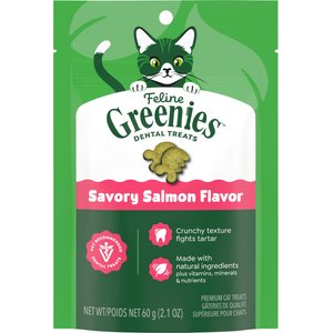 Greenies Feline Savory Salmon Flavor Adult Natural Dental Cat Treats, 2.1-oz bag