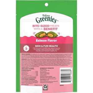 Greenies Feline SmartBites Healthy Skin & Fur Natural Salmon Flavor Soft & Crunchy Adult Cat Treats, 4.6-oz bag
