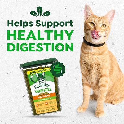 Show full view: Greenies Feline SmartBites Healthy Indoor Natural Chicken Flavor Soft & Crunchy Adult Cat Treats, 16-oz tub slide 8 of 9