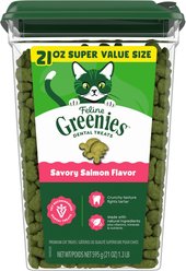Greenies Feline Savory Salmon Flavor Adult Natural Dental Cat Treats, 21-oz tub