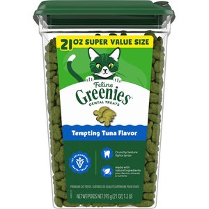 Greenies Feline Tempting Tuna Flavor Adult Natural Dental Cat Treat, 21-oz tub
