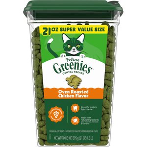 Greenies Feline Oven Roasted Chicken Flavor Adult Natural Dental Cat Treats, 21-oz tub