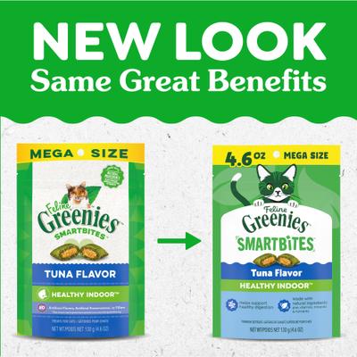 Show full view: Greenies Feline SmartBites Healthy Indoor Natural Tuna Flavor Soft & Crunchy Adult Cat Treats, 4.6-oz bag slide 3 of 11