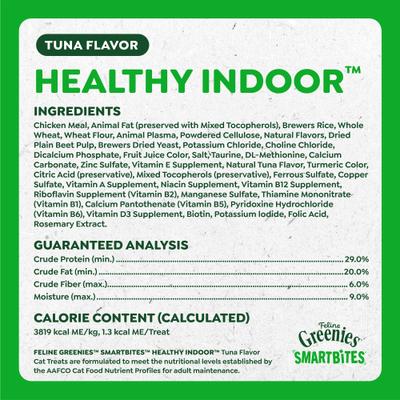 Show full view: Greenies Feline SmartBites Healthy Indoor Natural Tuna Flavor Soft & Crunchy Adult Cat Treats, 4.6-oz bag slide 7 of 11