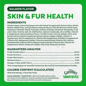 Greenies Feline SmartBites Healthy Skin & Fur Natural Salmon Flavor Soft & Crunchy Adult Cat Treats, 2.1-oz bag
