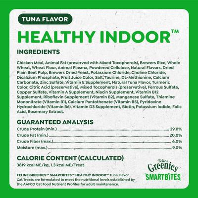 Show full view: Greenies Feline SmartBites Healthy Indoor Natural Tuna Flavor Soft & Crunchy Adult Cat Treats, 2.1-oz bag slide 7 of 11