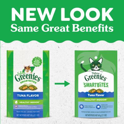 Show full view: Greenies Feline SmartBites Healthy Indoor Natural Tuna Flavor Soft & Crunchy Adult Cat Treats, 2.1-oz bag slide 3 of 11